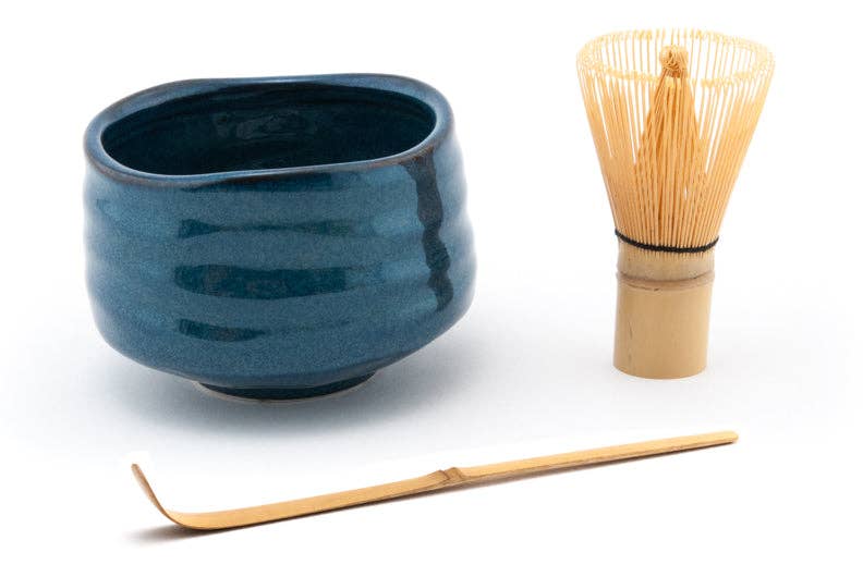 Matcha Ritual Set – Blue Porcelain Bowl with Whisk & Spoon
