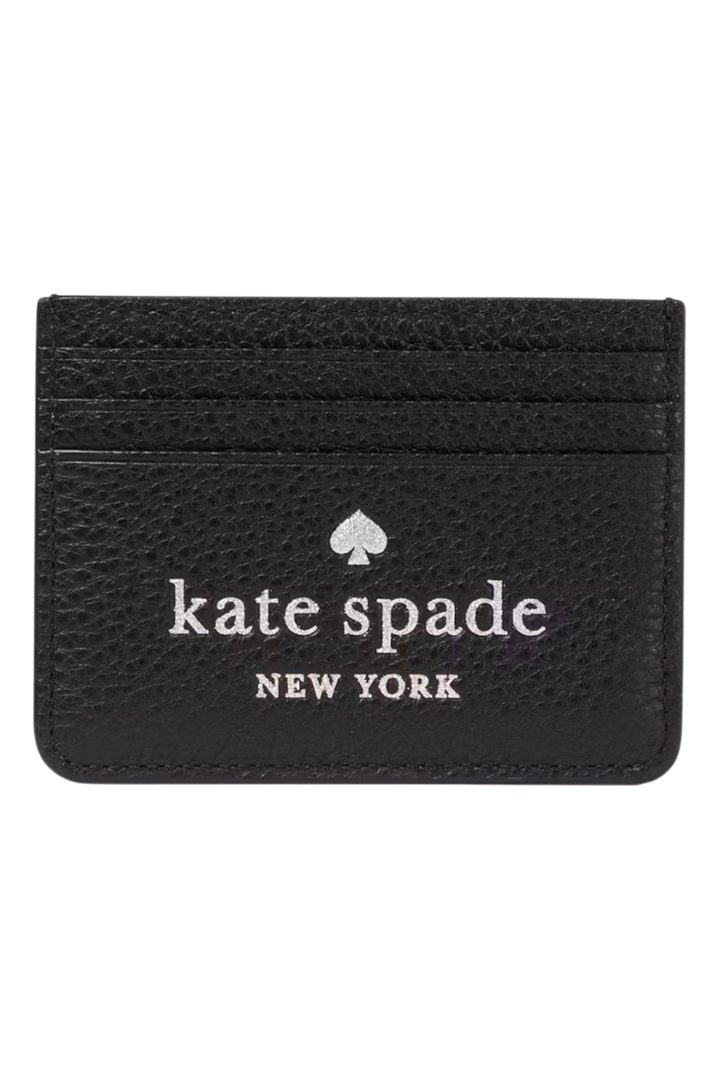 Kate Spade Glitter On Small Slim Card Holder – Black Pebbled Leather
