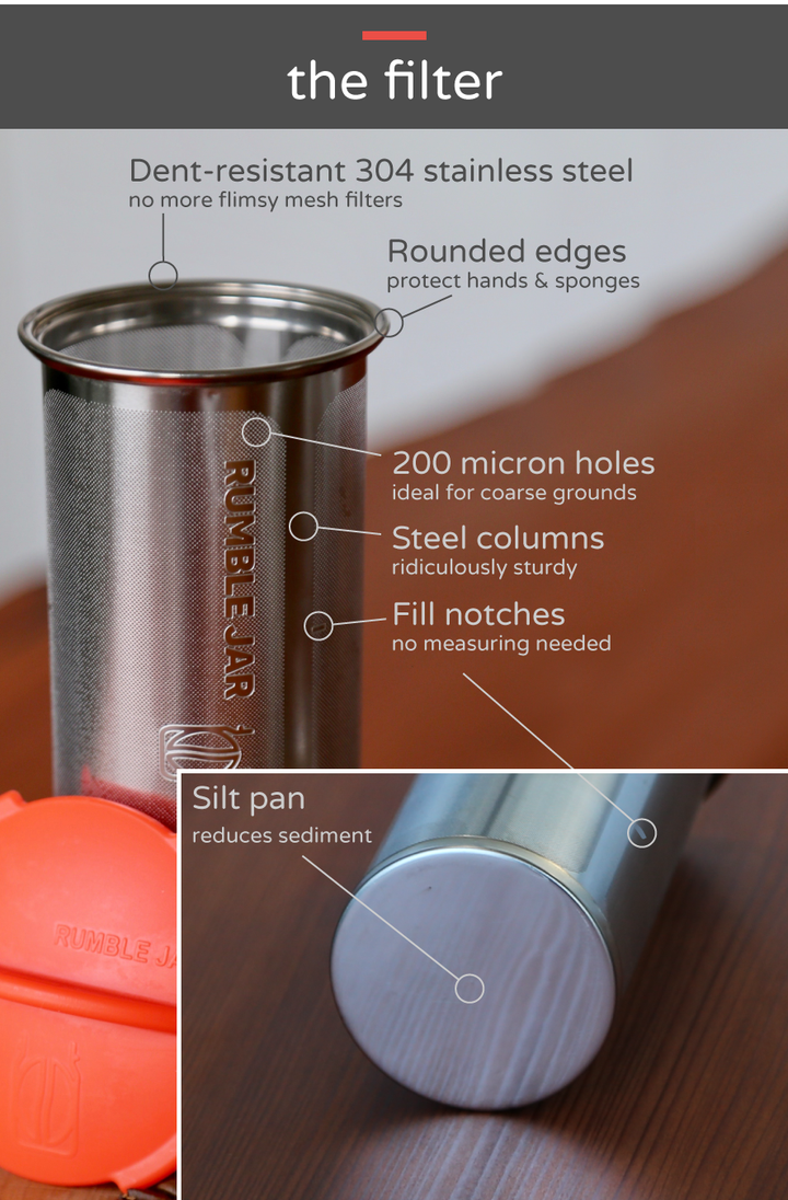 Rumble Jar: Quart Size (32oz) Cold Brew Coffee Maker - includes Mason jar