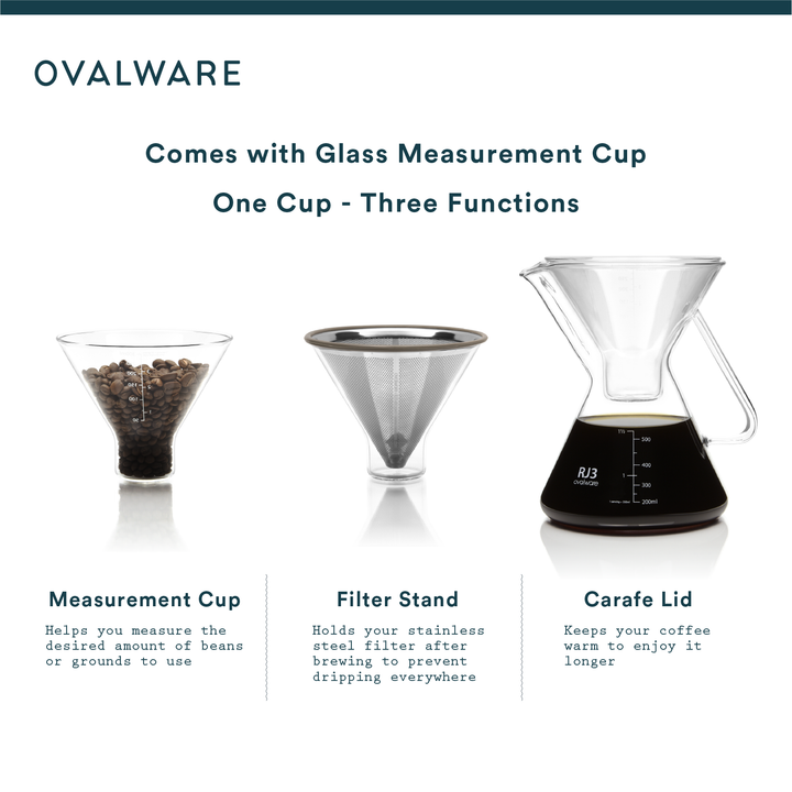 Ovalware Pour Over Coffee Maker Stainless Steel Filter 500ml/17oz