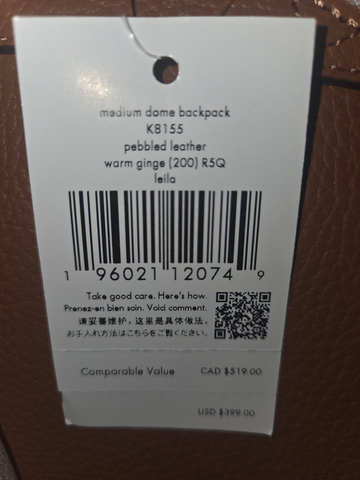 Kate Spade Leila Pebbled Leather Medium Dome Backpack – Warm Gingerbread