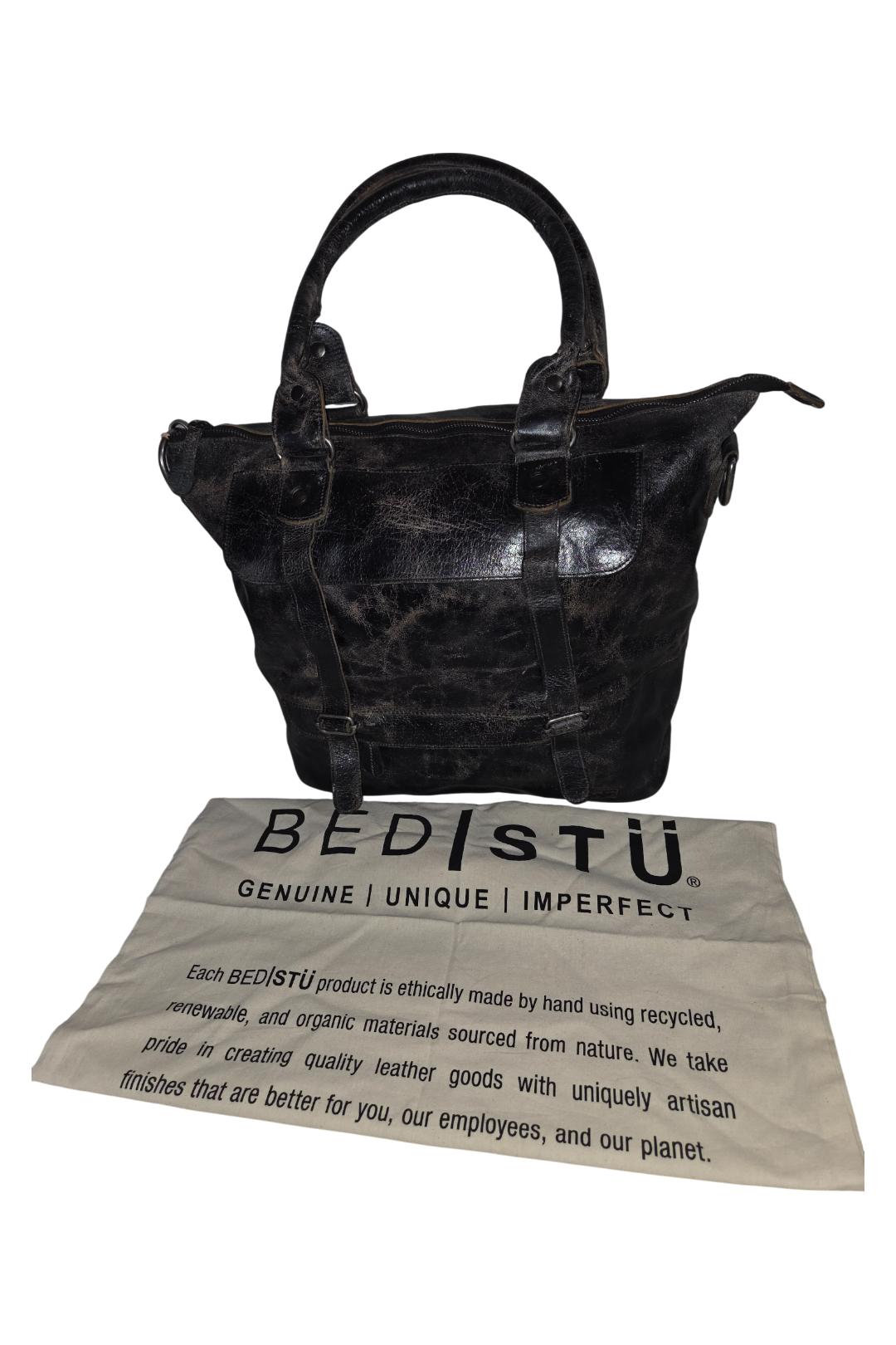 Bed Stu Big Fork Tote – Black Lux Full Grain Leather