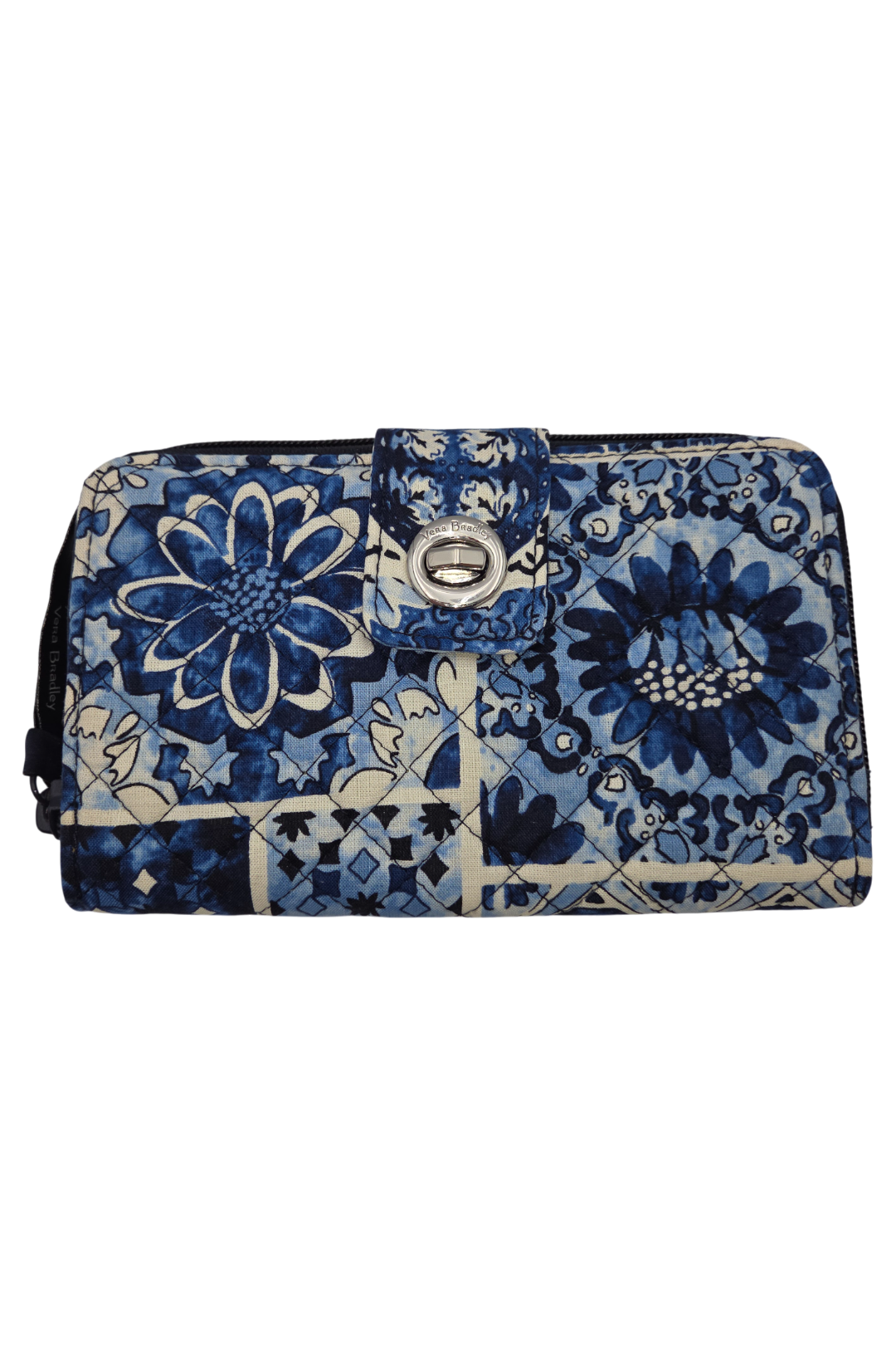 Vera Bradley Turnlock Wallet RFID Cotton Island Tile Blue
