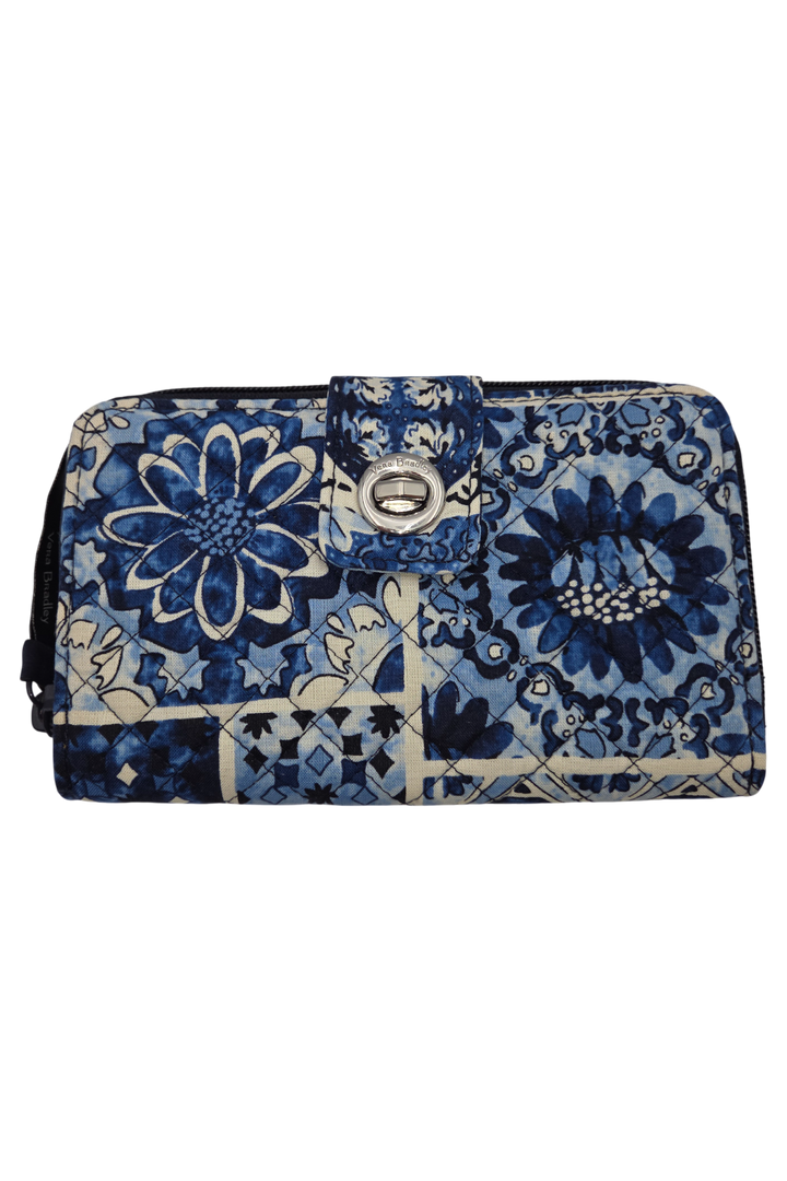 Vera Bradley Turnlock Wallet RFID Cotton Island Tile Blue
