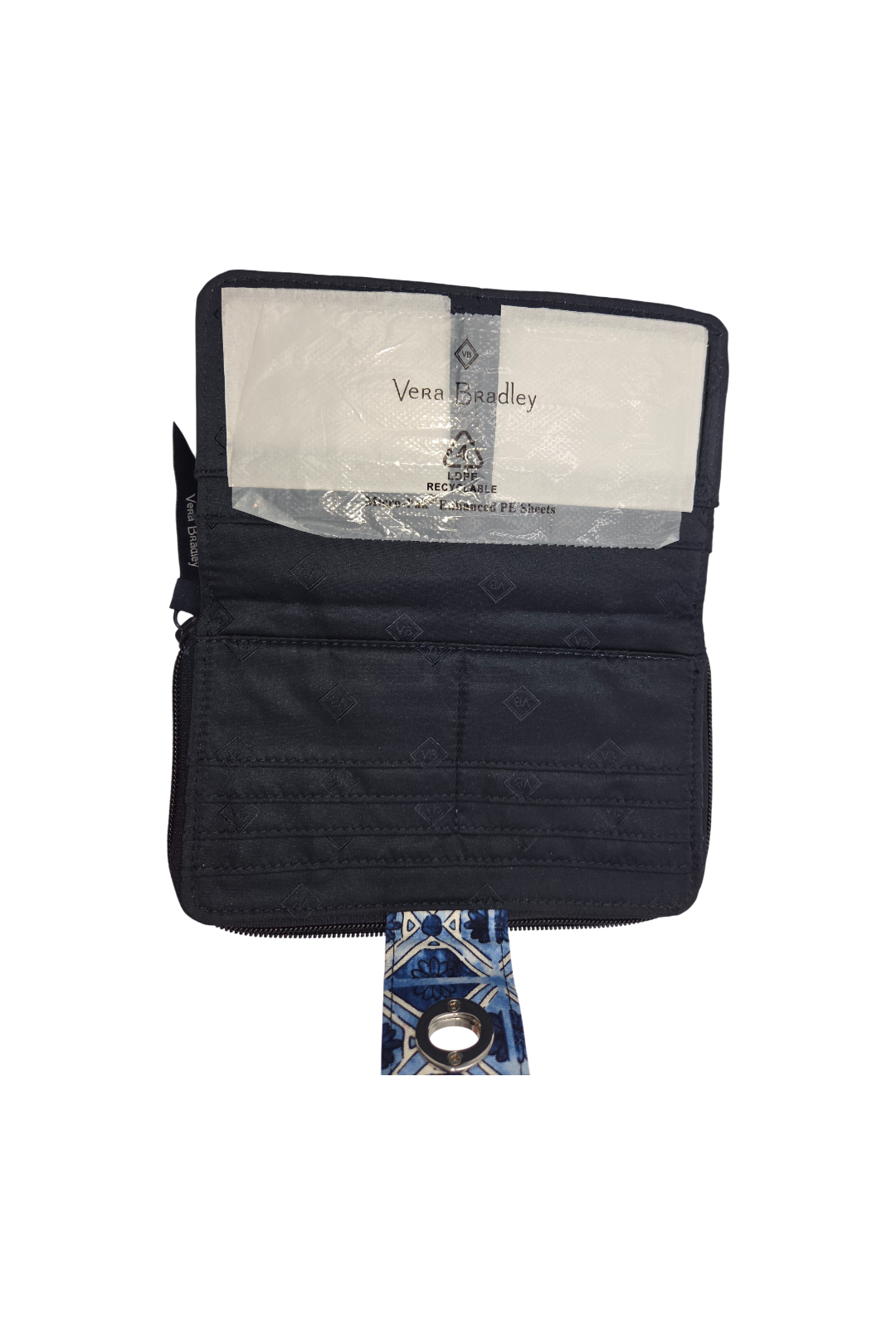Vera Bradley Turnlock Wallet RFID Cotton Island Tile Blue