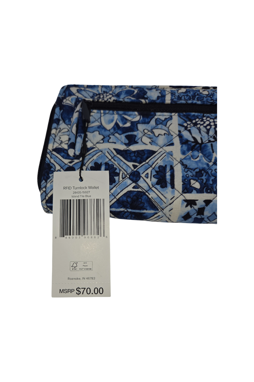 Vera Bradley Turnlock Wallet RFID Cotton Island Tile Blue
