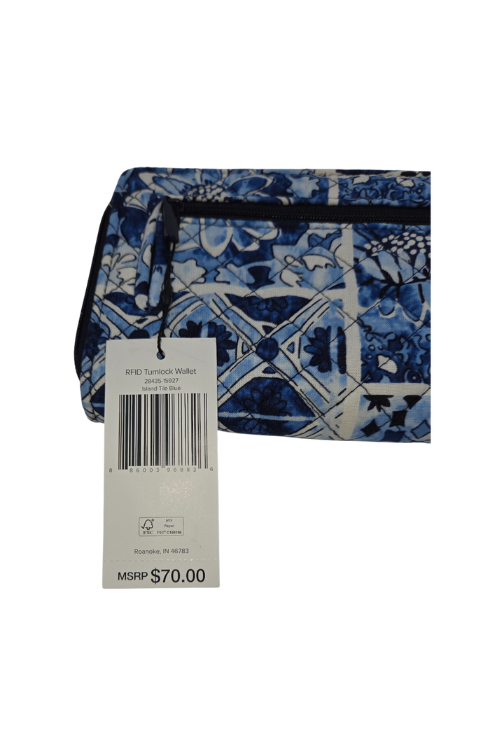 Vera Bradley Turnlock Wallet RFID Cotton Island Tile Blue