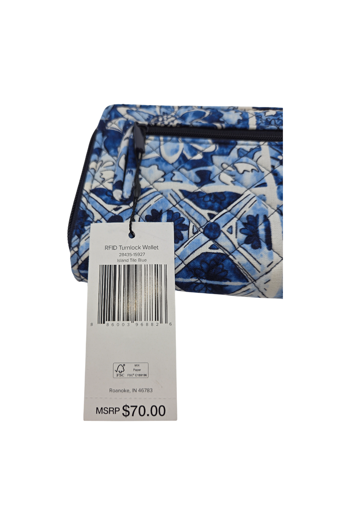 Vera Bradley Turnlock Wallet RFID Cotton Island Tile Blue