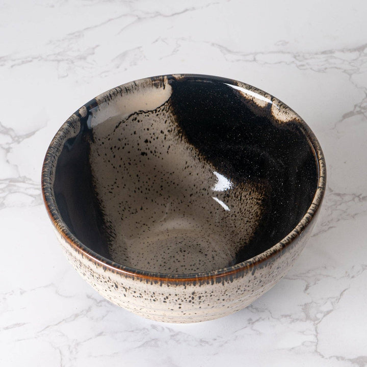 Matcha Bowl – Rokubei Machawan Brown & White (12 oz)