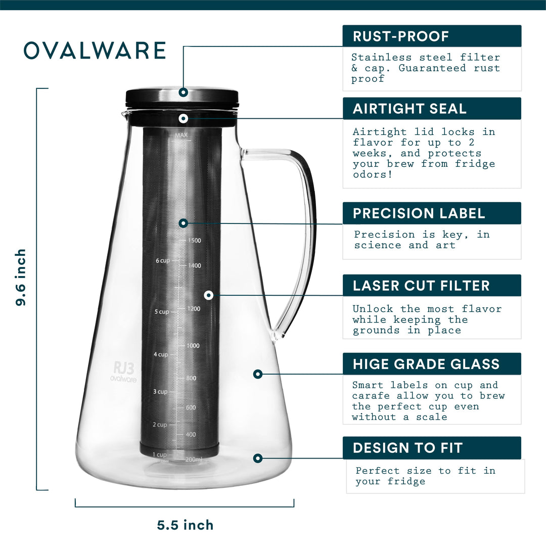 Airtight Cold Brew Coffee & Tea Maker | 1.5L Glass Pitcher