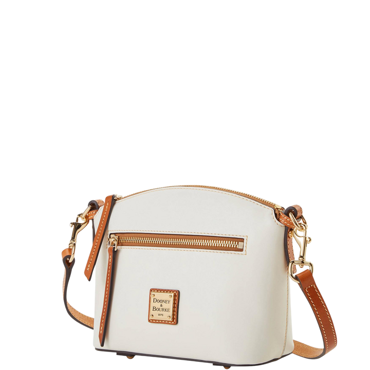 Dooney & Bourke Wexford Leather Domed Crossbody – White Structured Zip Bag