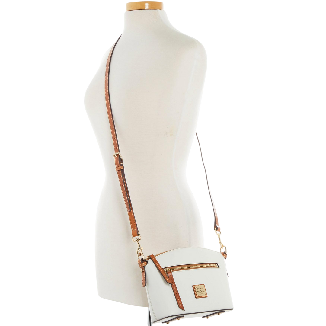 Dooney & Bourke Wexford Leather Domed Crossbody – White Structured Zip Bag