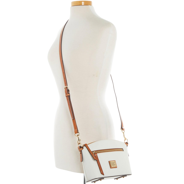 Dooney & Bourke Wexford Leather Domed Crossbody – White Structured Zip Bag