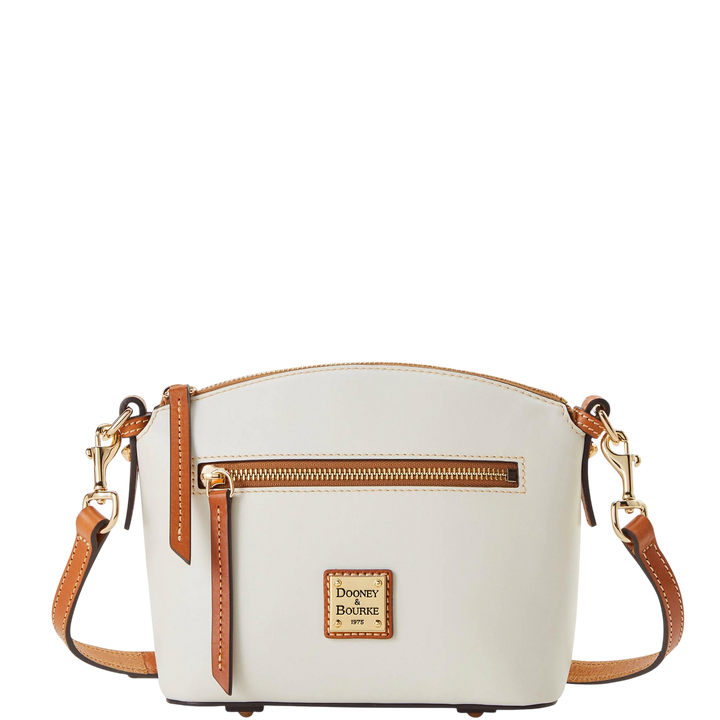 Dooney & Bourke Wexford Leather Domed Crossbody – White Structured Zip Bag