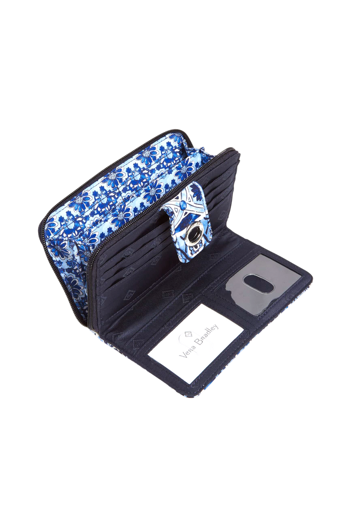 Vera Bradley Turnlock Wallet RFID Cotton Island Tile Blue