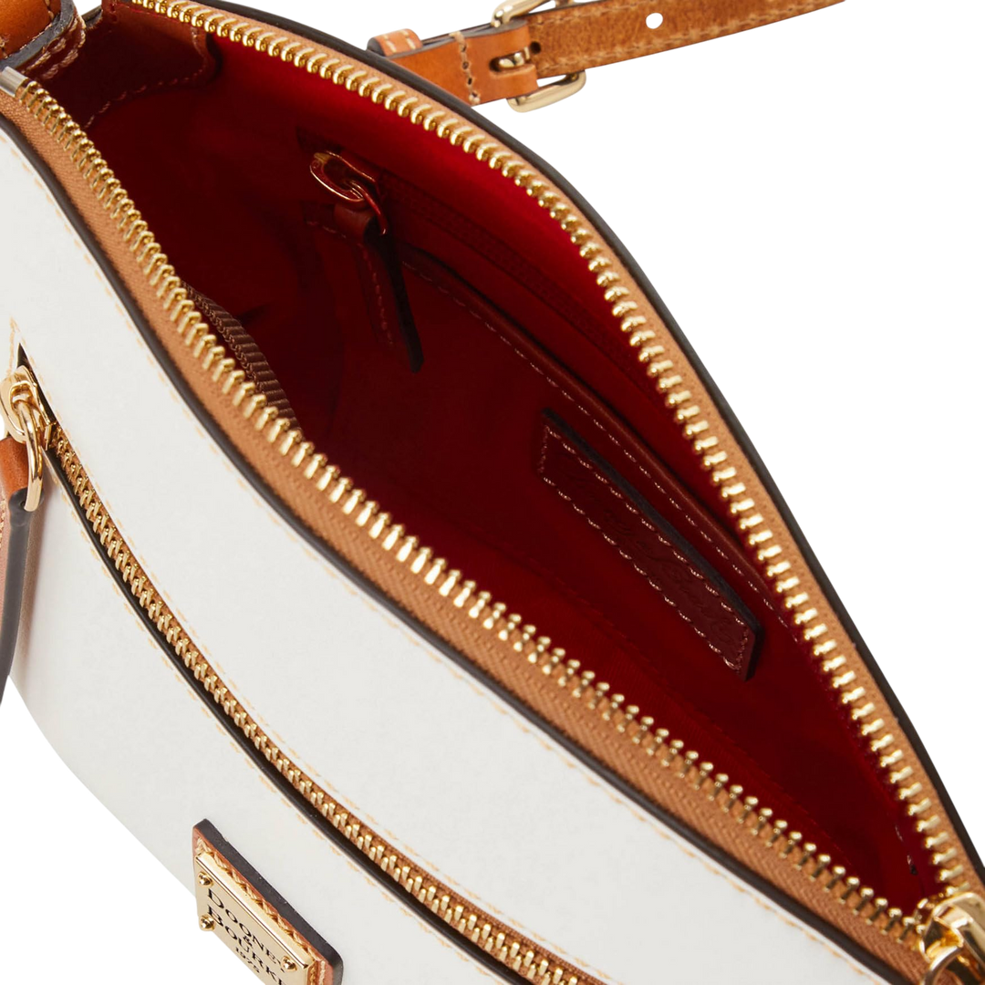 Dooney & Bourke Wexford Leather Domed Crossbody – White Structured Zip Bag