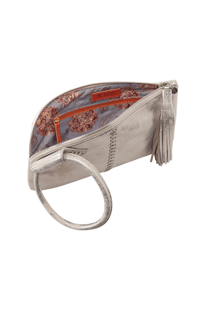 HOBO Sable Leather Wristlet in Distressed Platinum