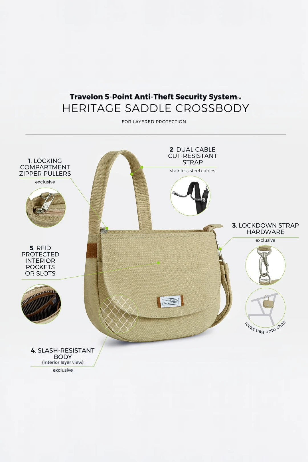 Travelon Anti-Theft Heritage Saddle Crossbody Bag - Natural