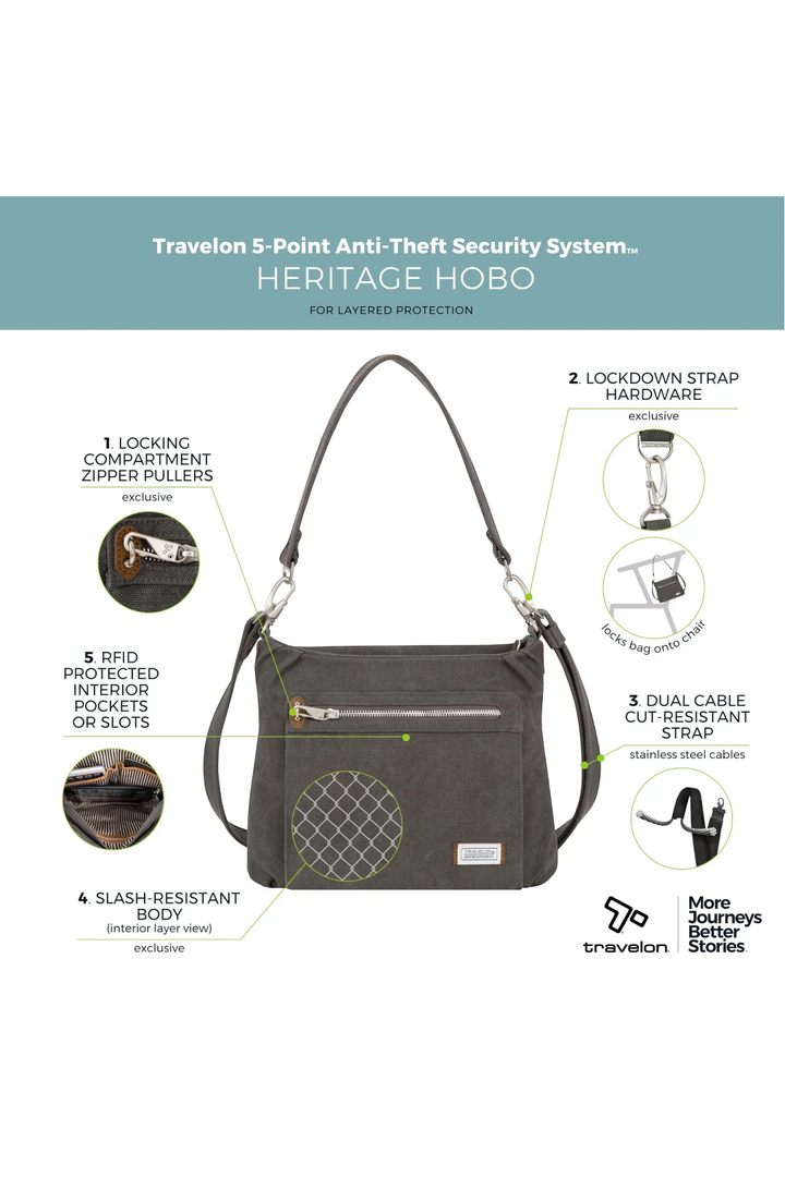 Travelon Anti-Theft Heritage Hobo Bag – Pewter
