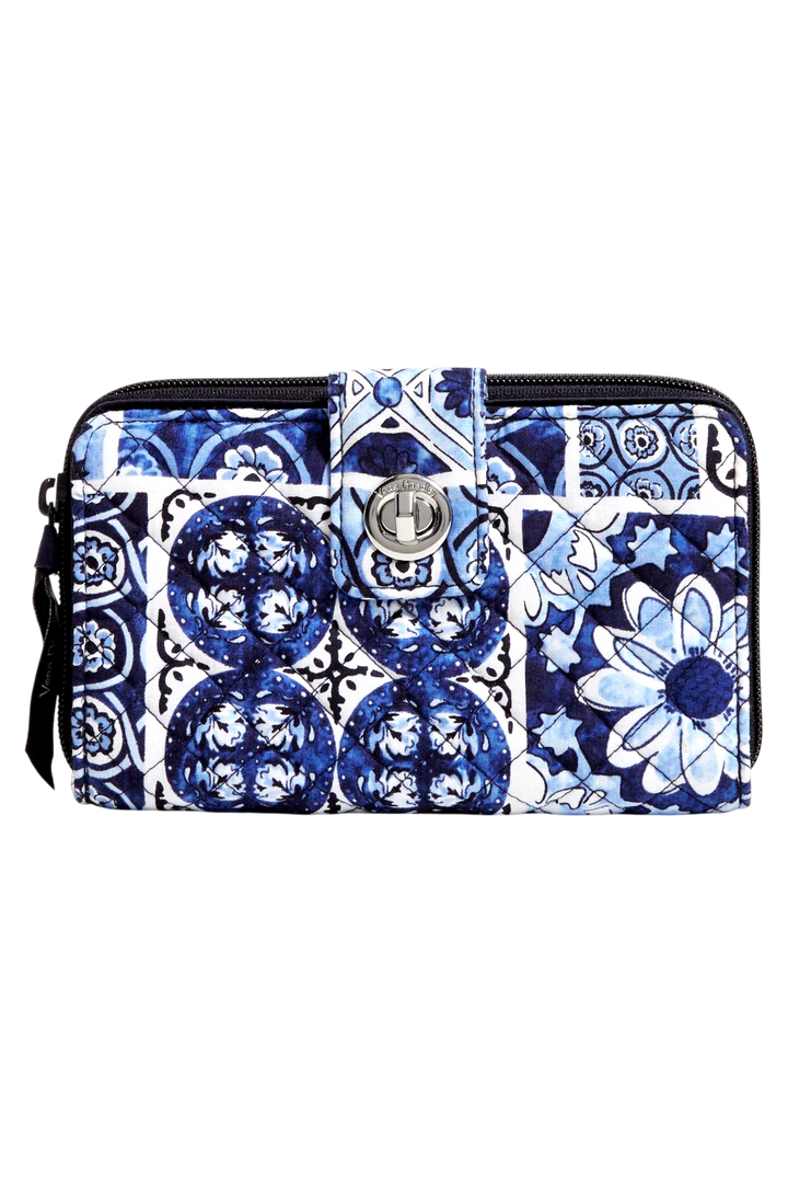 Vera Bradley Turnlock Wallet RFID Cotton Island Tile Blue