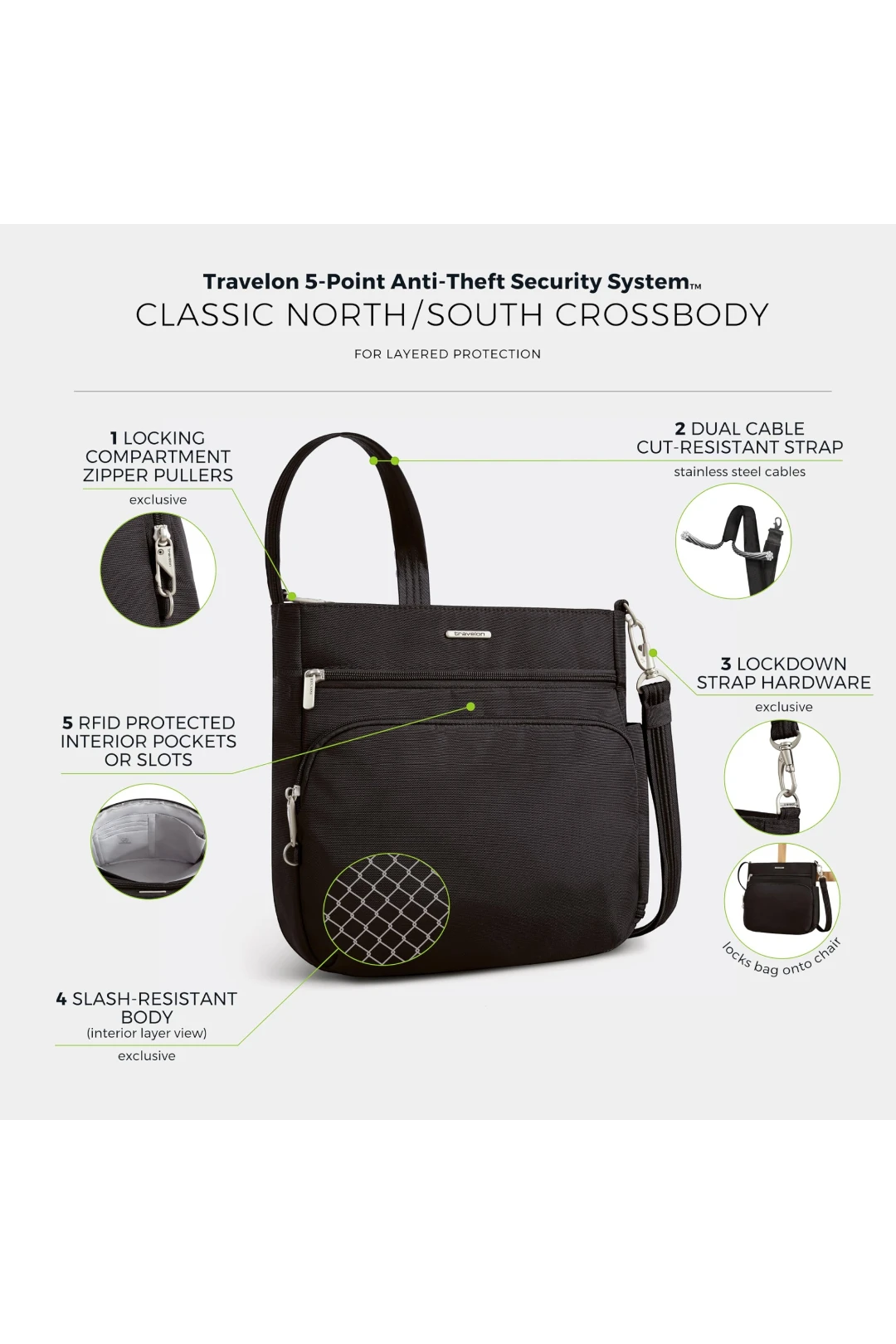 Travelon Anti-Theft Classic North/South Crossbody Bag - Black