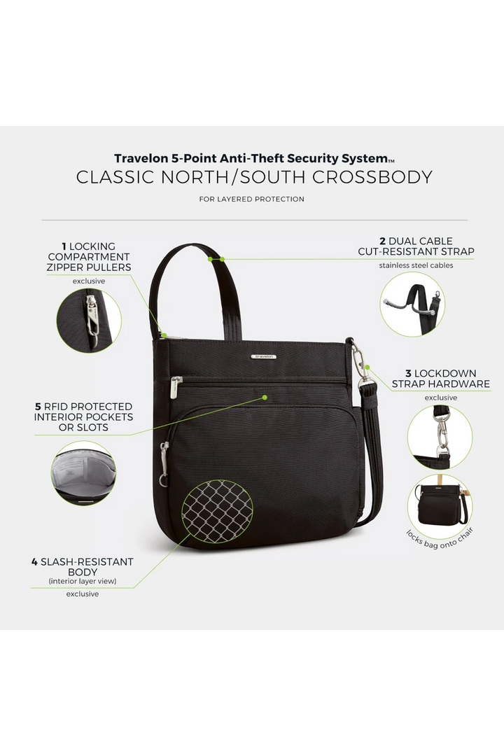 Travelon Anti-Theft Classic North/South Crossbody Bag - Black