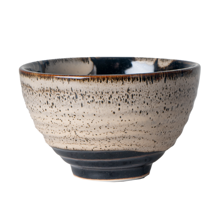 Matcha Bowl – Rokubei Machawan Brown & White (12 oz)