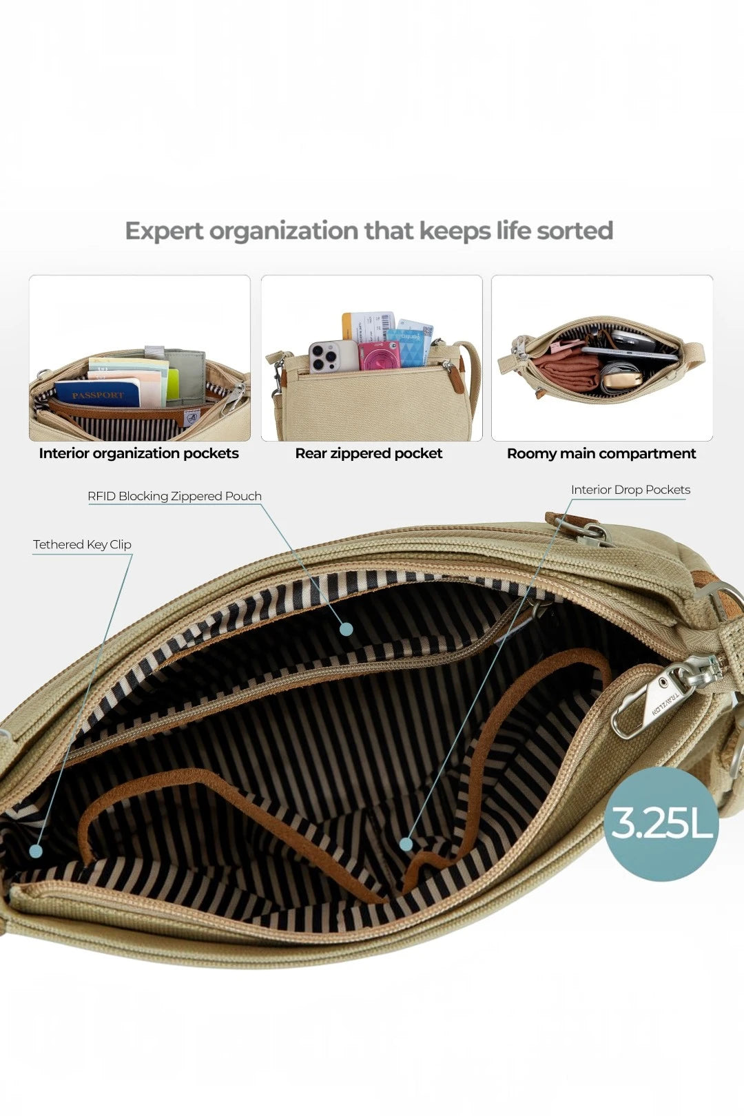 Travelon Anti-Theft Heritage Saddle Crossbody Bag - Natural