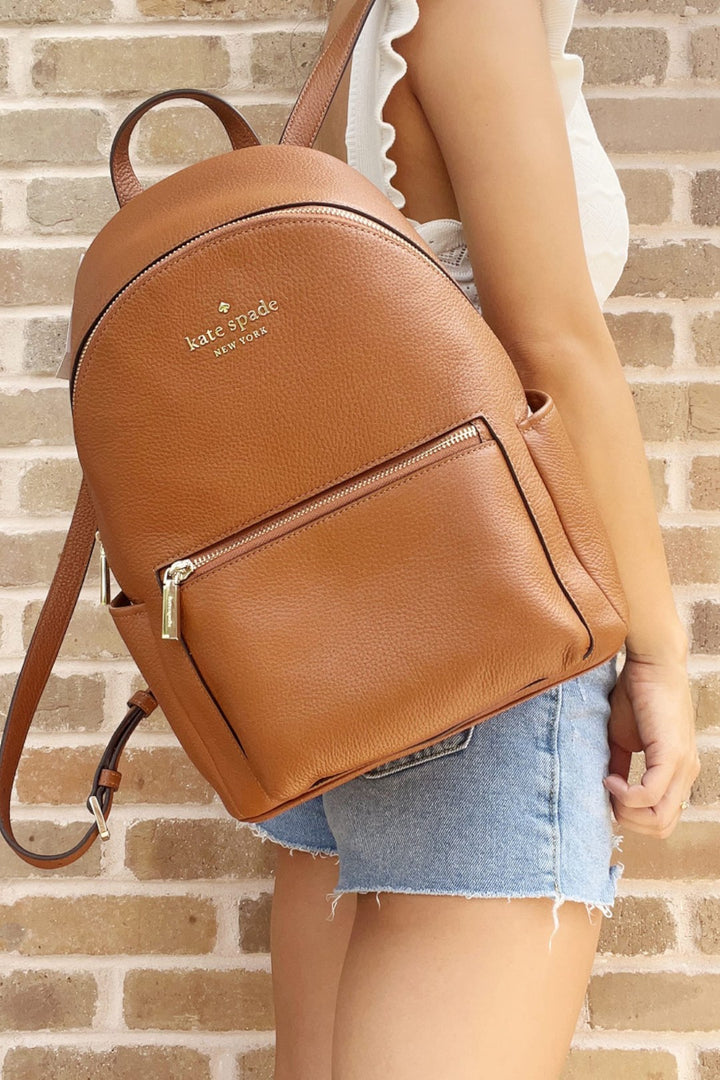 Kate Spade Leila Pebbled Leather Medium Dome Backpack – Warm Gingerbread