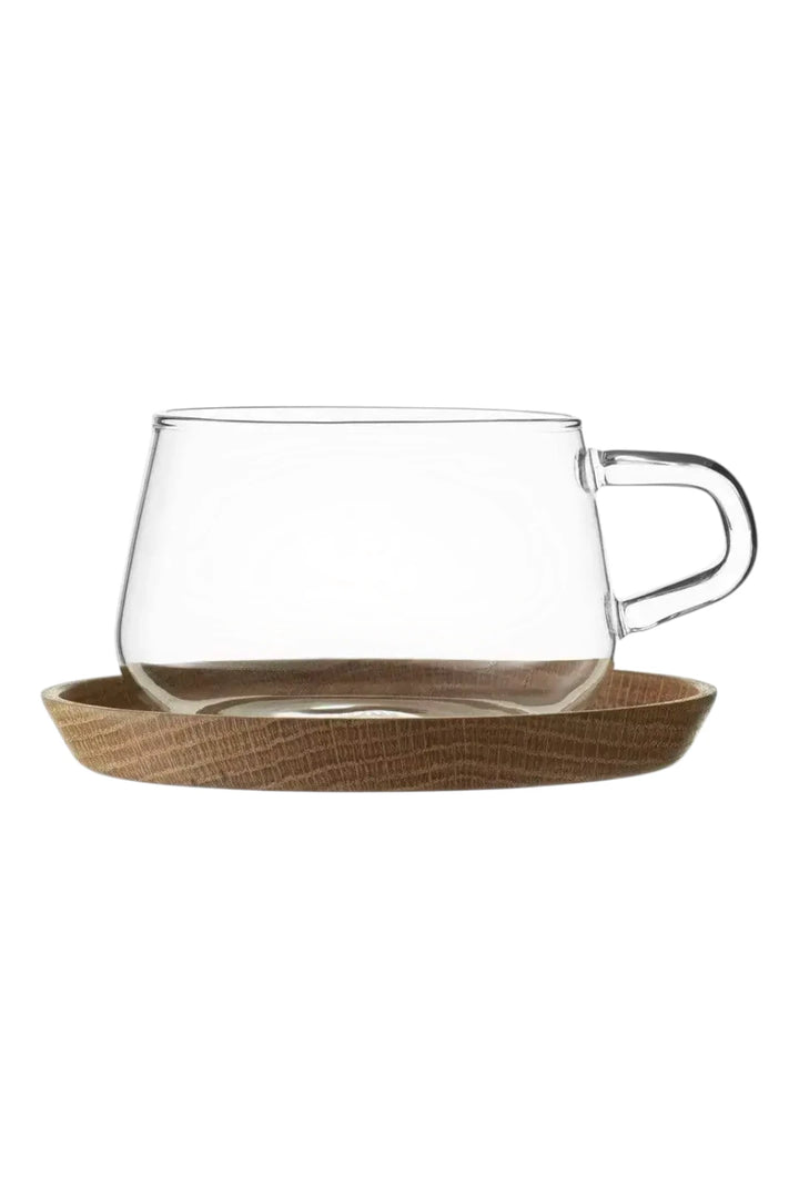 Classic™ Glass Tea & Coffee Cup with Wood Saucer – 9 oz