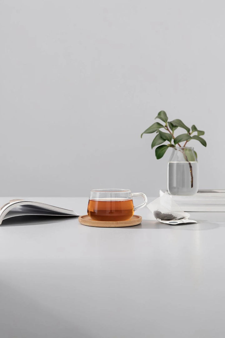 Classic™ Glass Tea & Coffee Cup with Wood Saucer – 9 oz