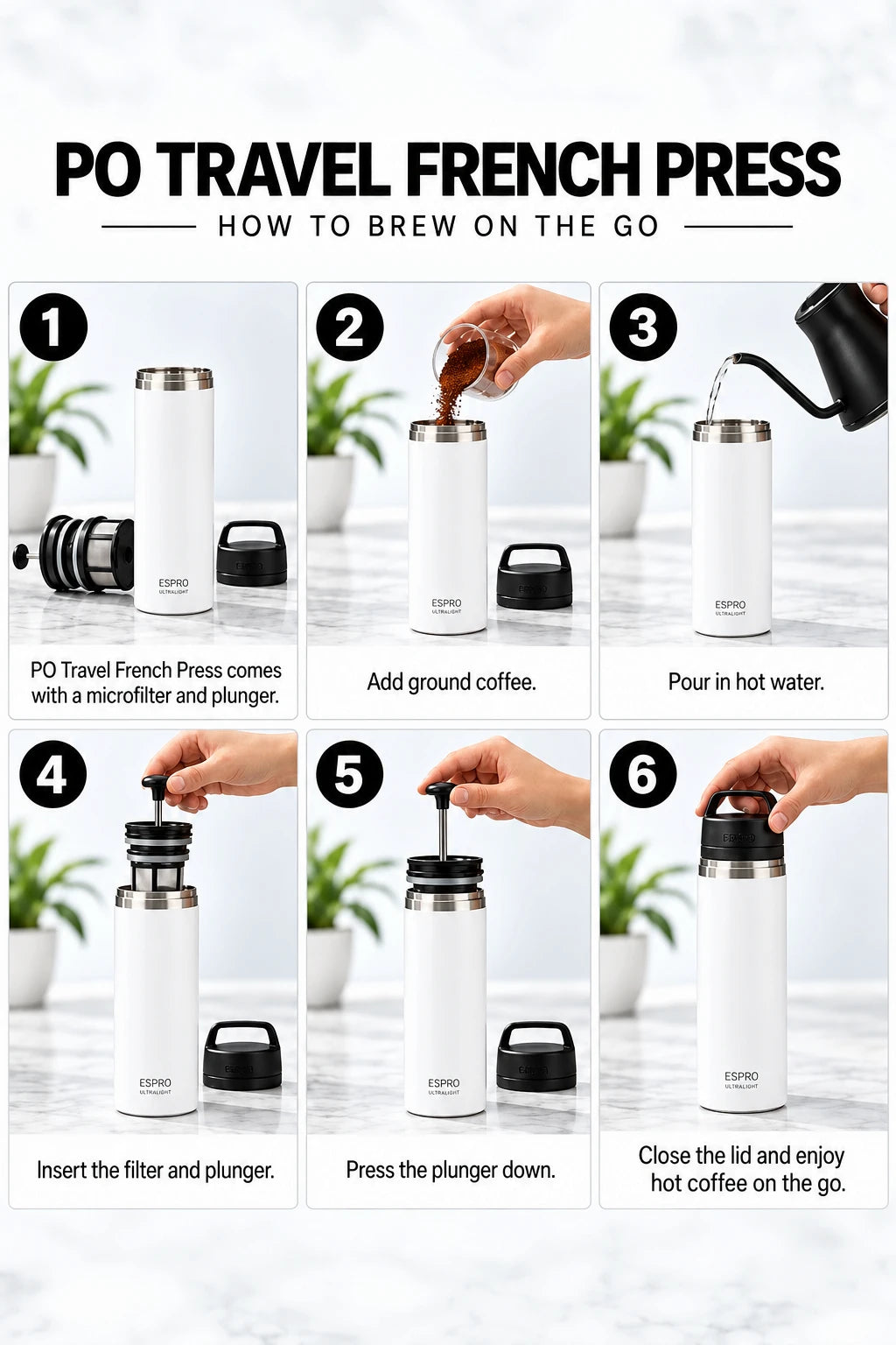 ESPRO P0 Ultralight Travel Coffee Press | 16 oz – Chalk White