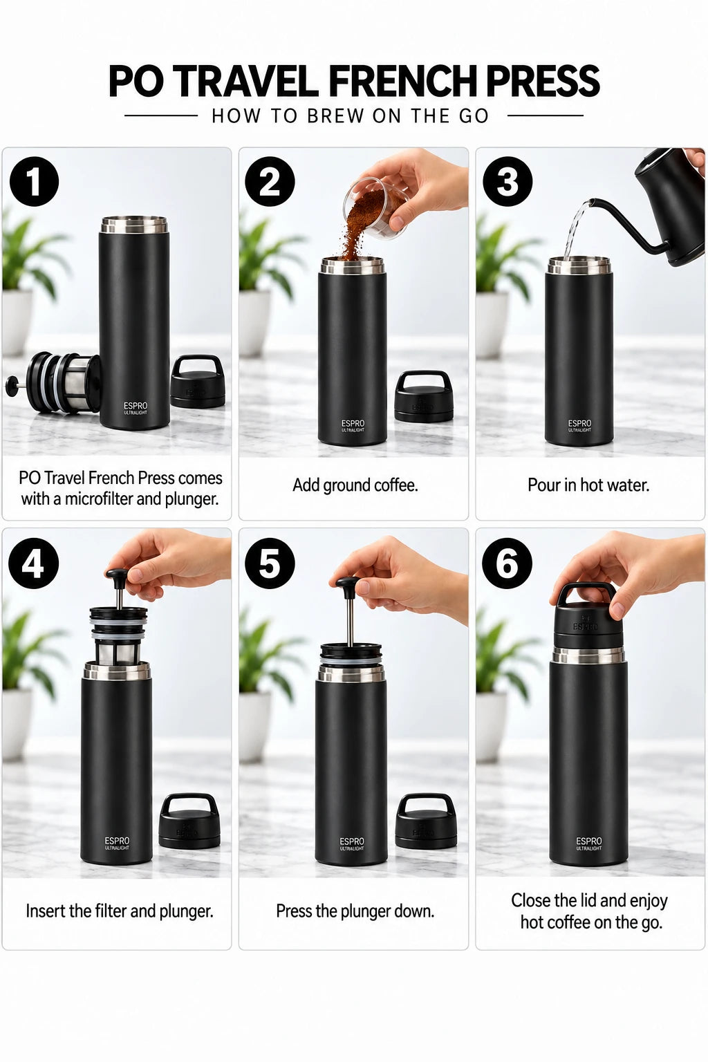 ESPRO P0 Ultralight Travel Coffee Press | 16 oz – Meteorite Black