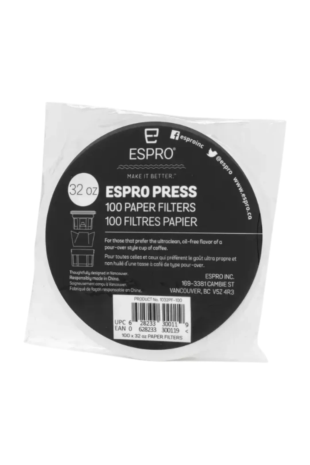 ESPRO Paper Filters for P3, P5 & P7 Coffee Press – 100 Pack