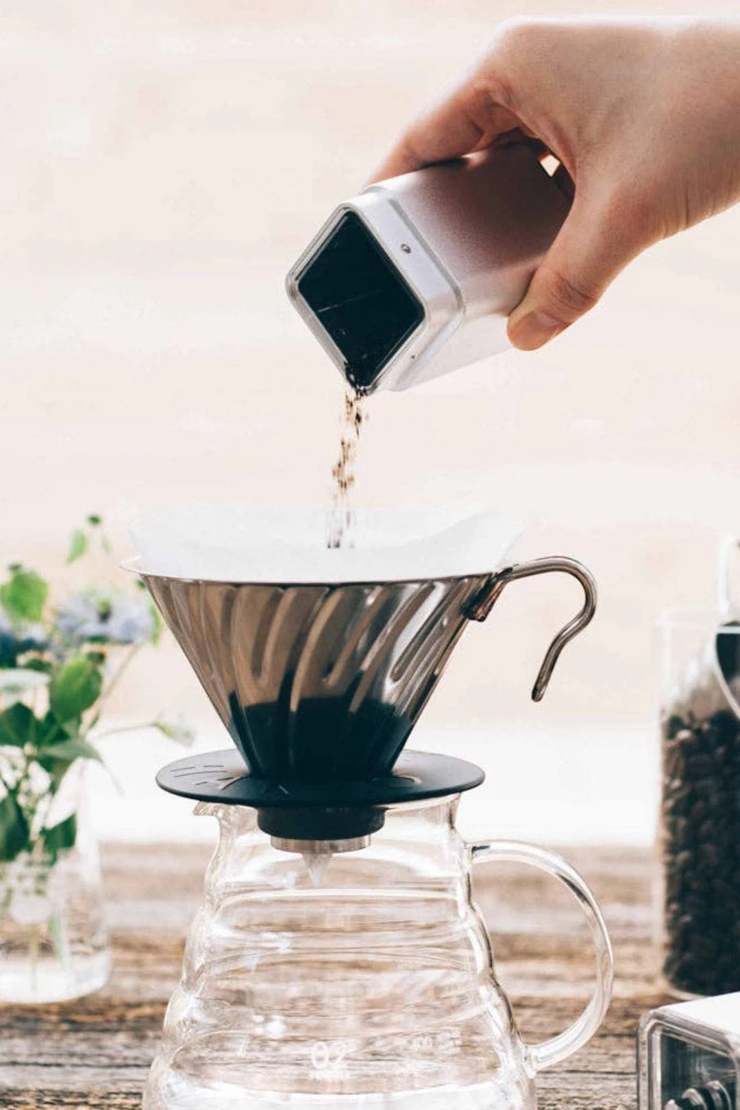 Hario Prism Ceramic Coffee Mill Silver Aluminum