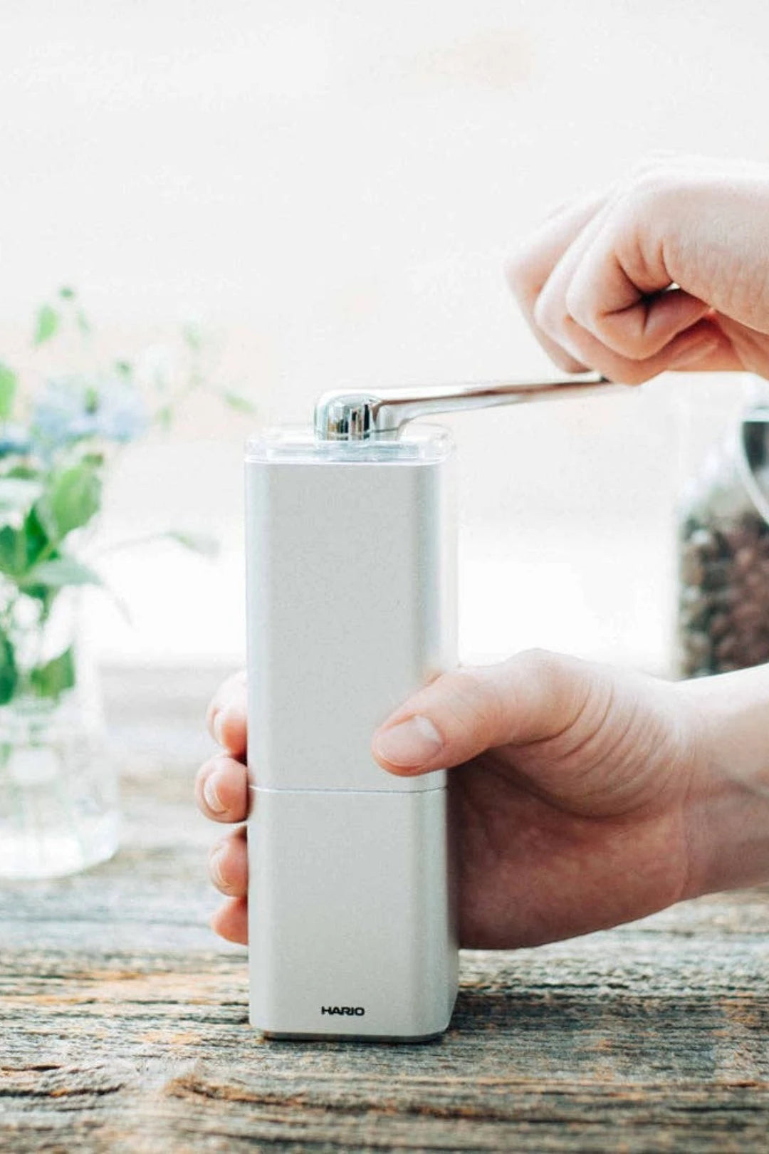 Hario Prism Ceramic Coffee Mill Silver Aluminum