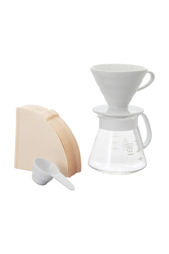 Hario V60 Ceramic Pour Over Size 02 Coffee Set – White