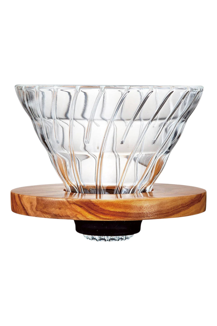 Hario V60 Glass Coffee Dripper 02 Olive Wood