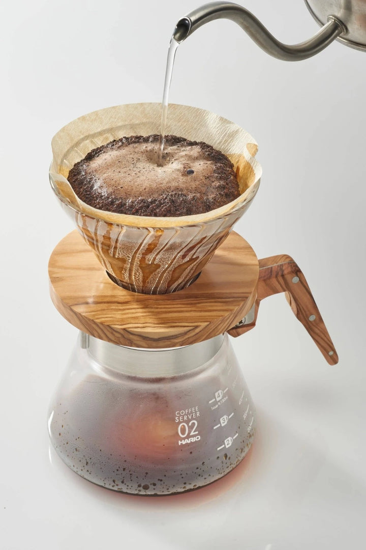 Hario V60 Glass Coffee Dripper 02 Olive Wood
