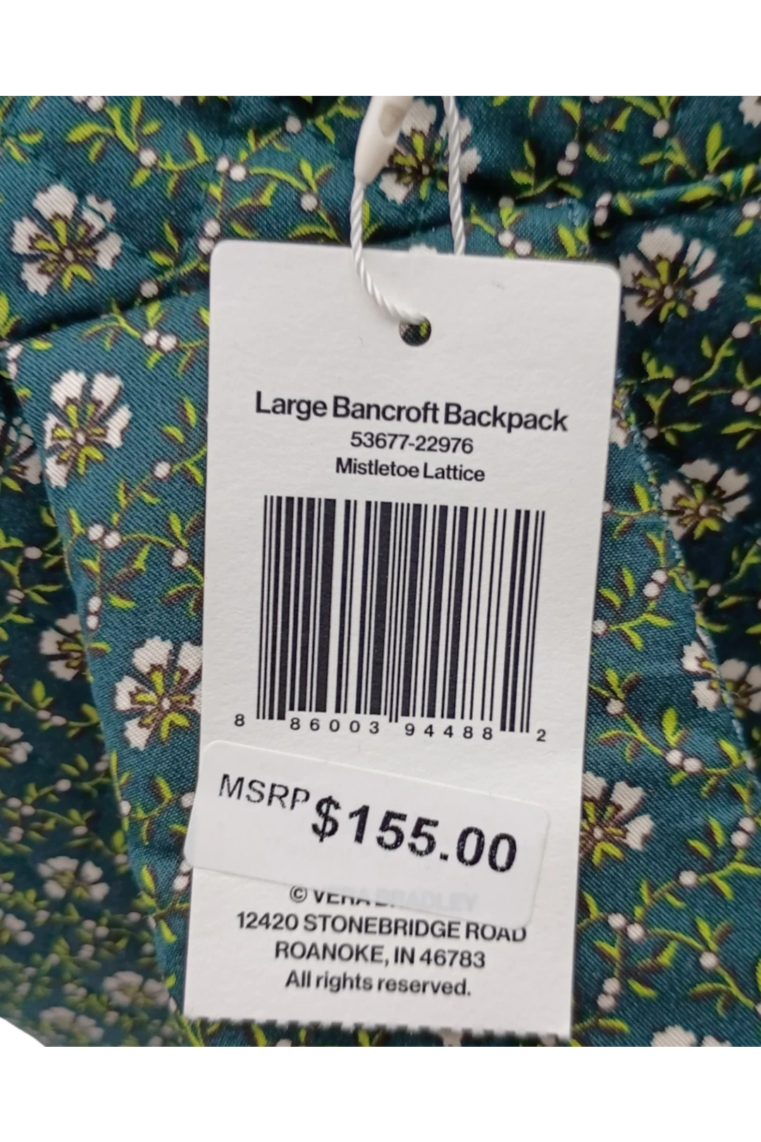 Vera Bradley Premium Cotton Large Bancroft Backpack – Mistletoe Lattice