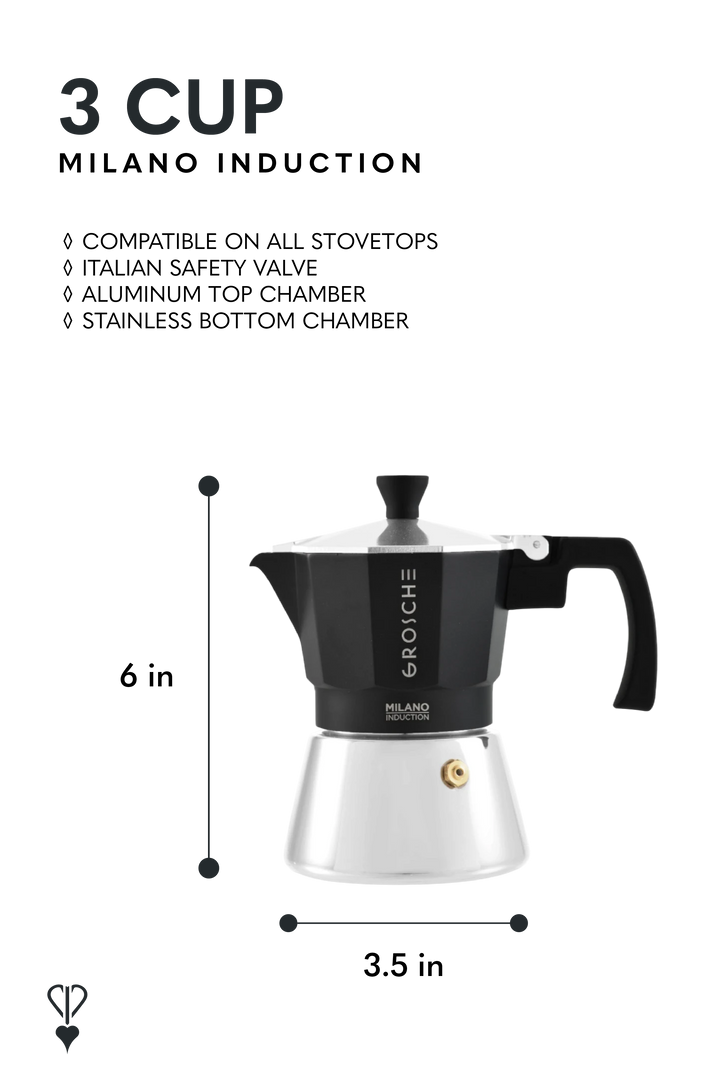 GROSCHE MILANO INDUCTION Stovetop Espresso Maker – Black