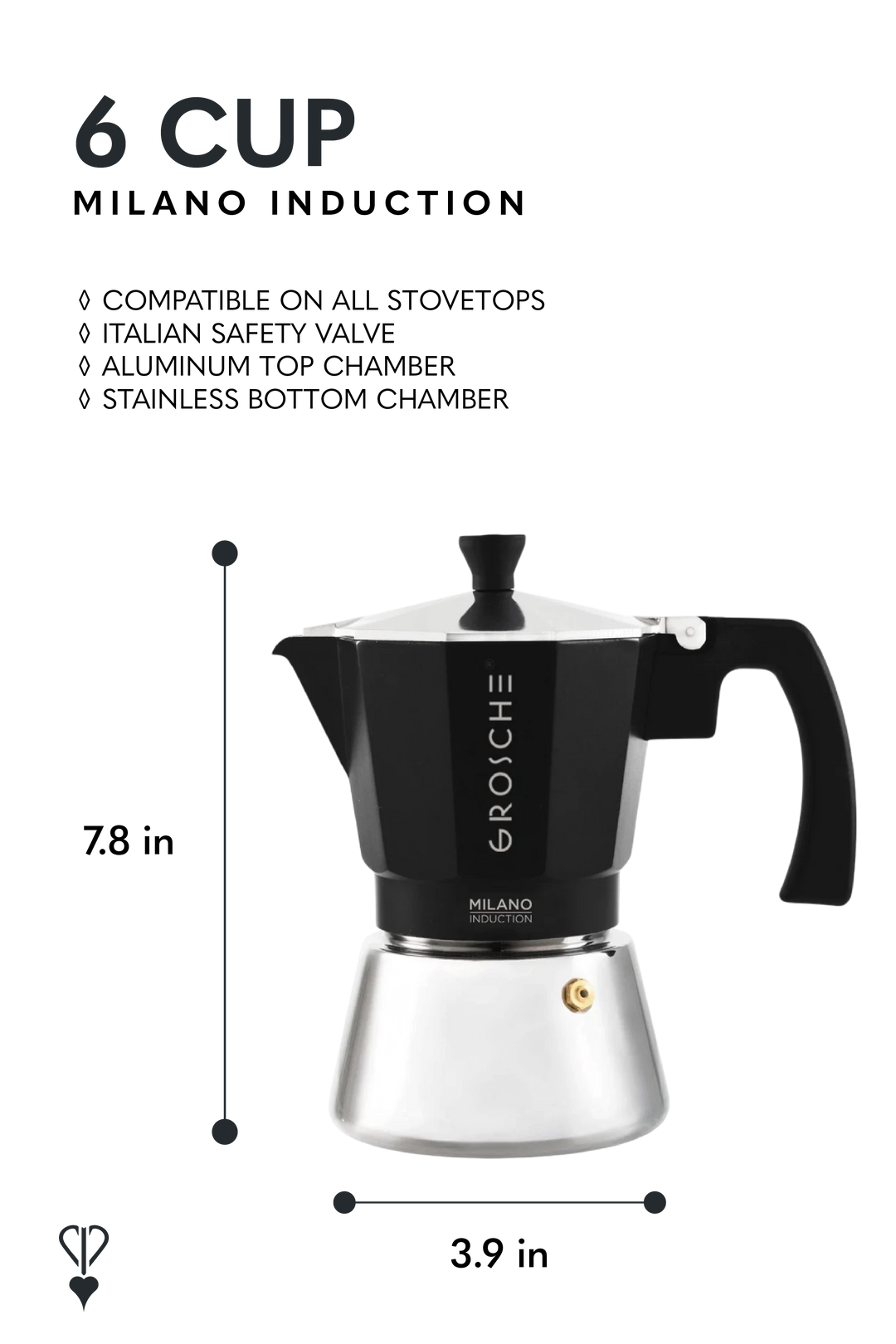 GROSCHE MILANO INDUCTION Stovetop Espresso Maker – Black