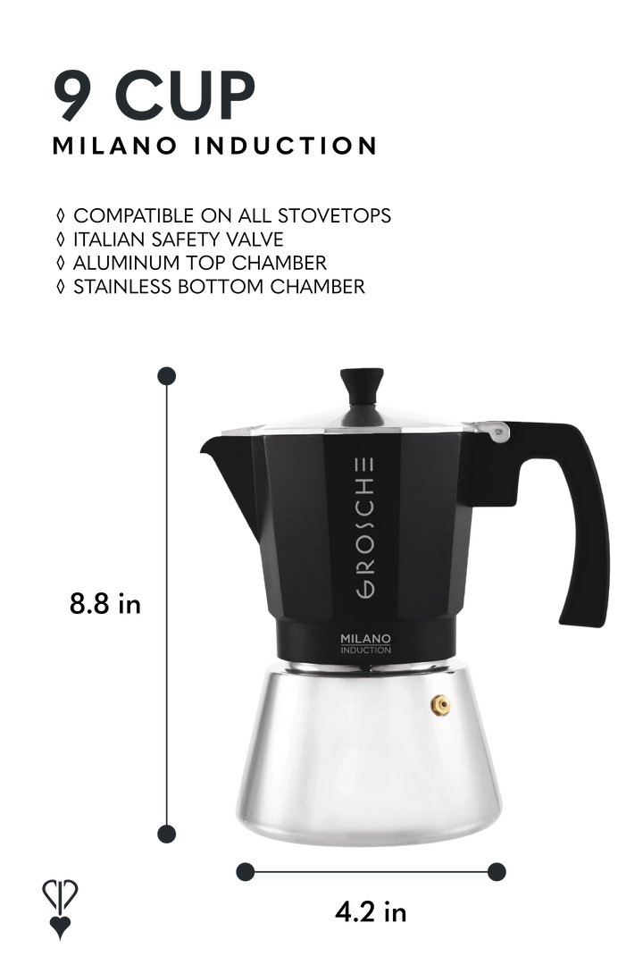 GROSCHE MILANO INDUCTION Stovetop Espresso Maker – Black