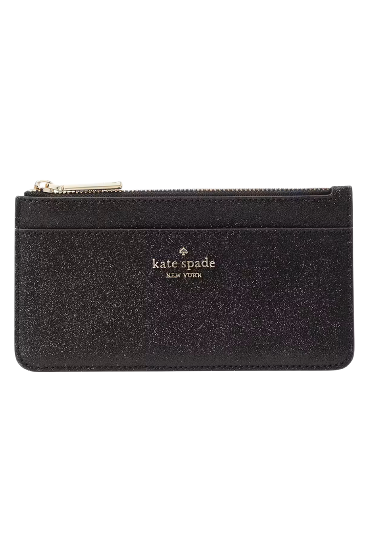 Kate Spade Tinsel Boxed Large Slim Card Holder – Glitter Black
