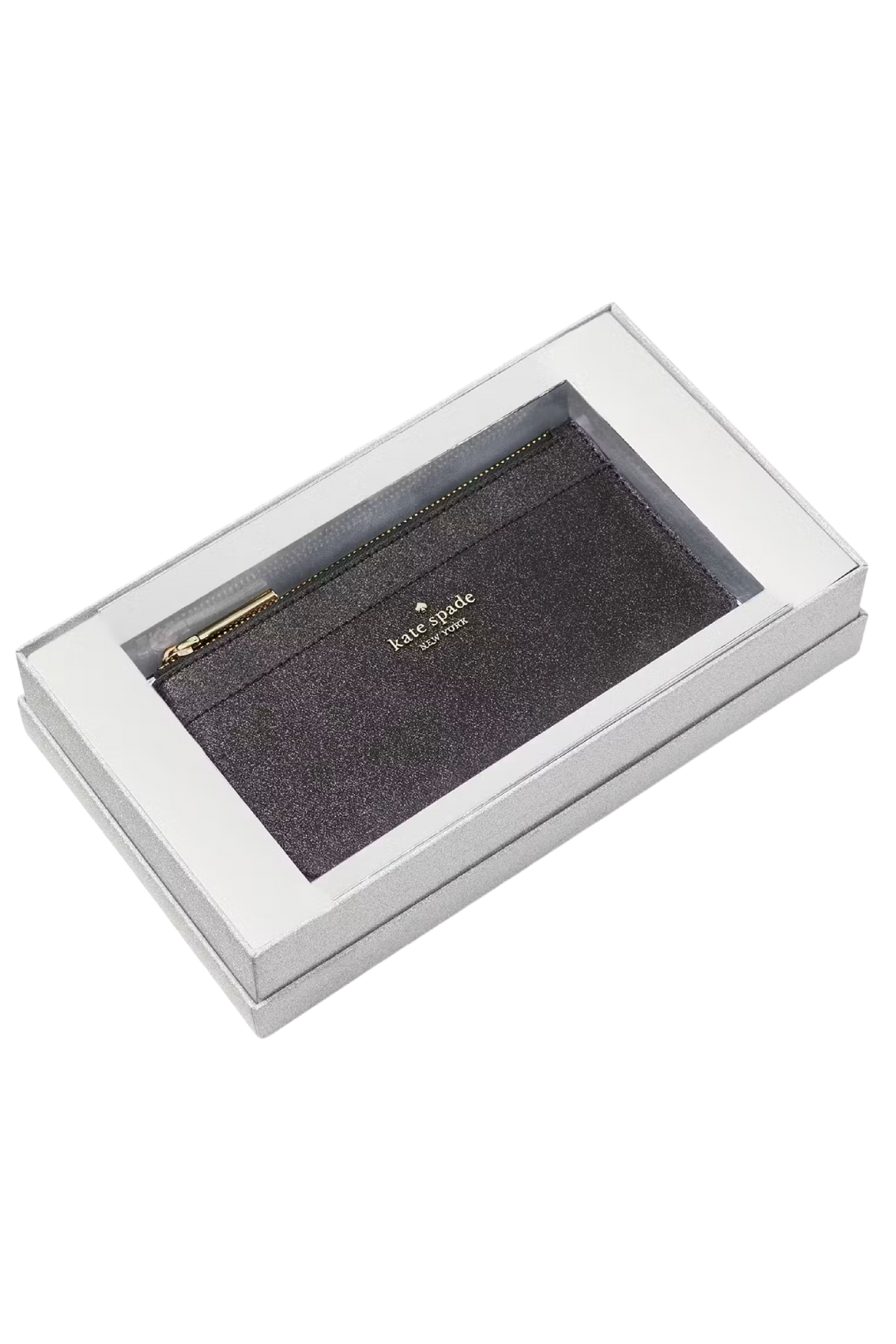 Kate Spade Tinsel Boxed Large Slim Card Holder – Glitter Black