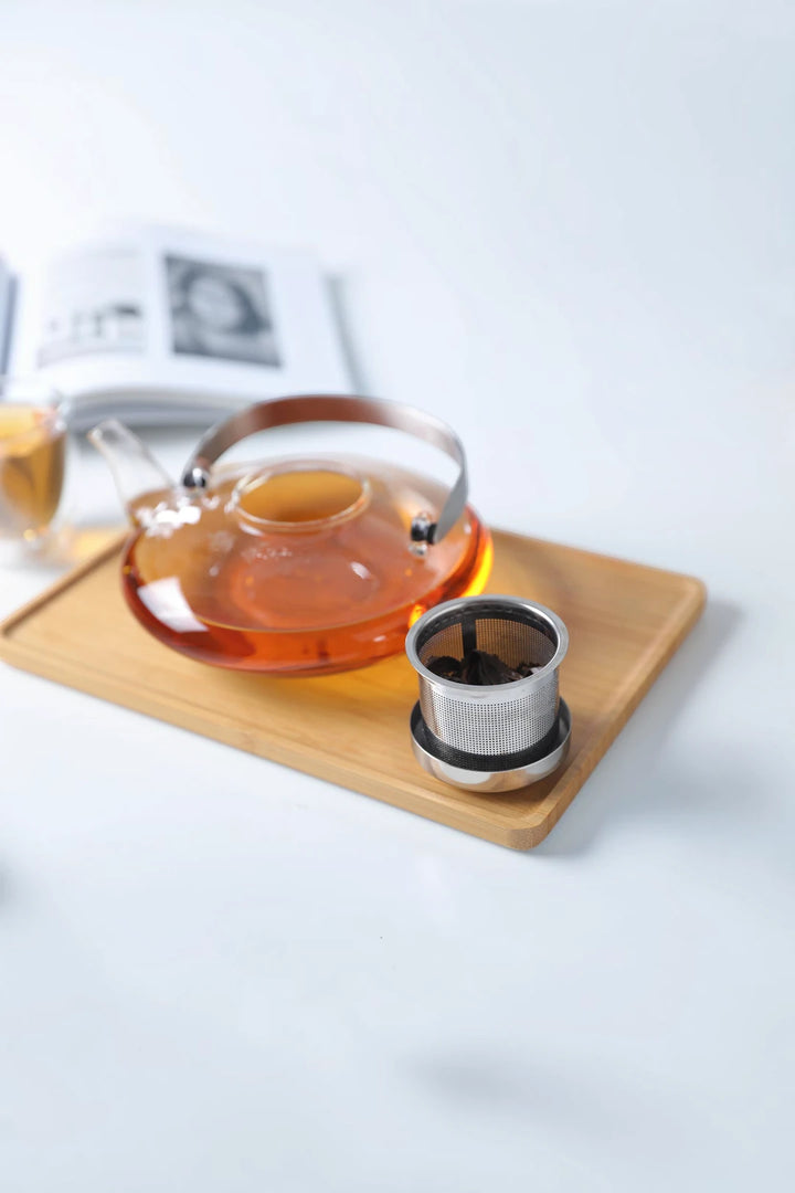 Low-Profile Glass Teapot with Stainless Steel Infuser – 18 oz