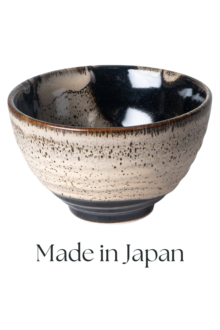 Matcha Bowl – Rokubei Machawan Brown & White (12 oz)