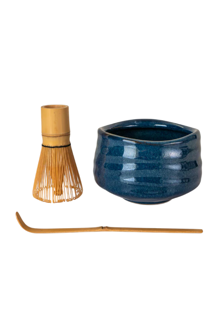 Matcha Ritual Set – Blue Porcelain Bowl with Whisk & Spoon