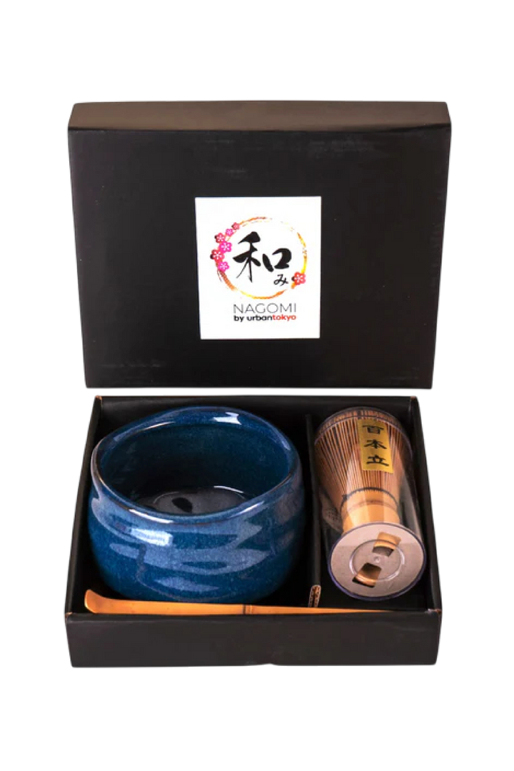 Matcha Ritual Set – Blue Porcelain Bowl with Whisk & Spoon