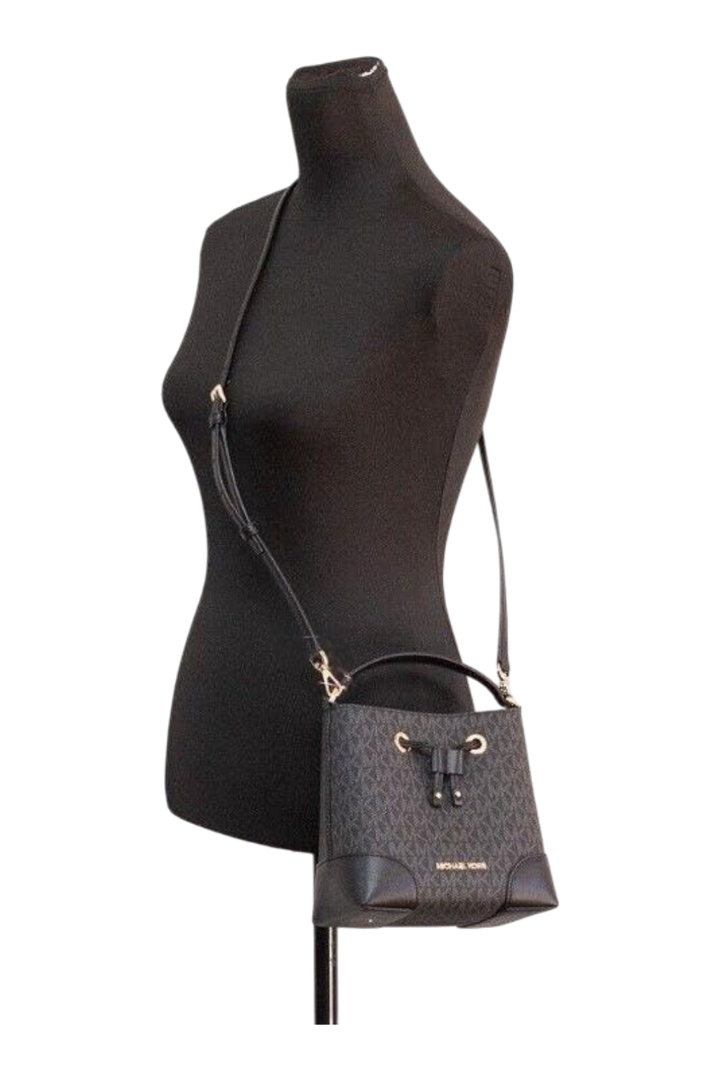 Michael Kors Mercer Small Drawstring Bucket Bag – Signature Print, Crossbody Style